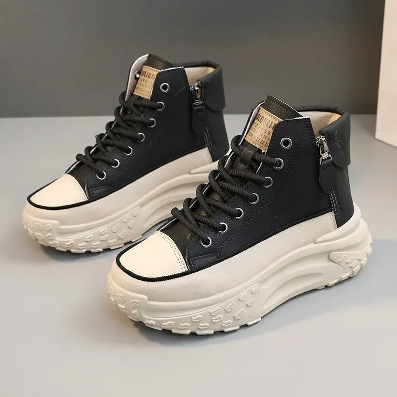 Women's Sneakers 2025 New Trend PU Leather High Top Casual Shoes Luxury Platform Outdoor Running Shoes Plush Warm Women Boots 43