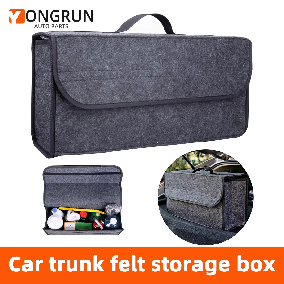 YONGRUN 1PC 2mm/3mm Car Felt Cloth Storage Box Portable Foldable Luggage Storage Bag Car Interior Stacking And Organizing Box