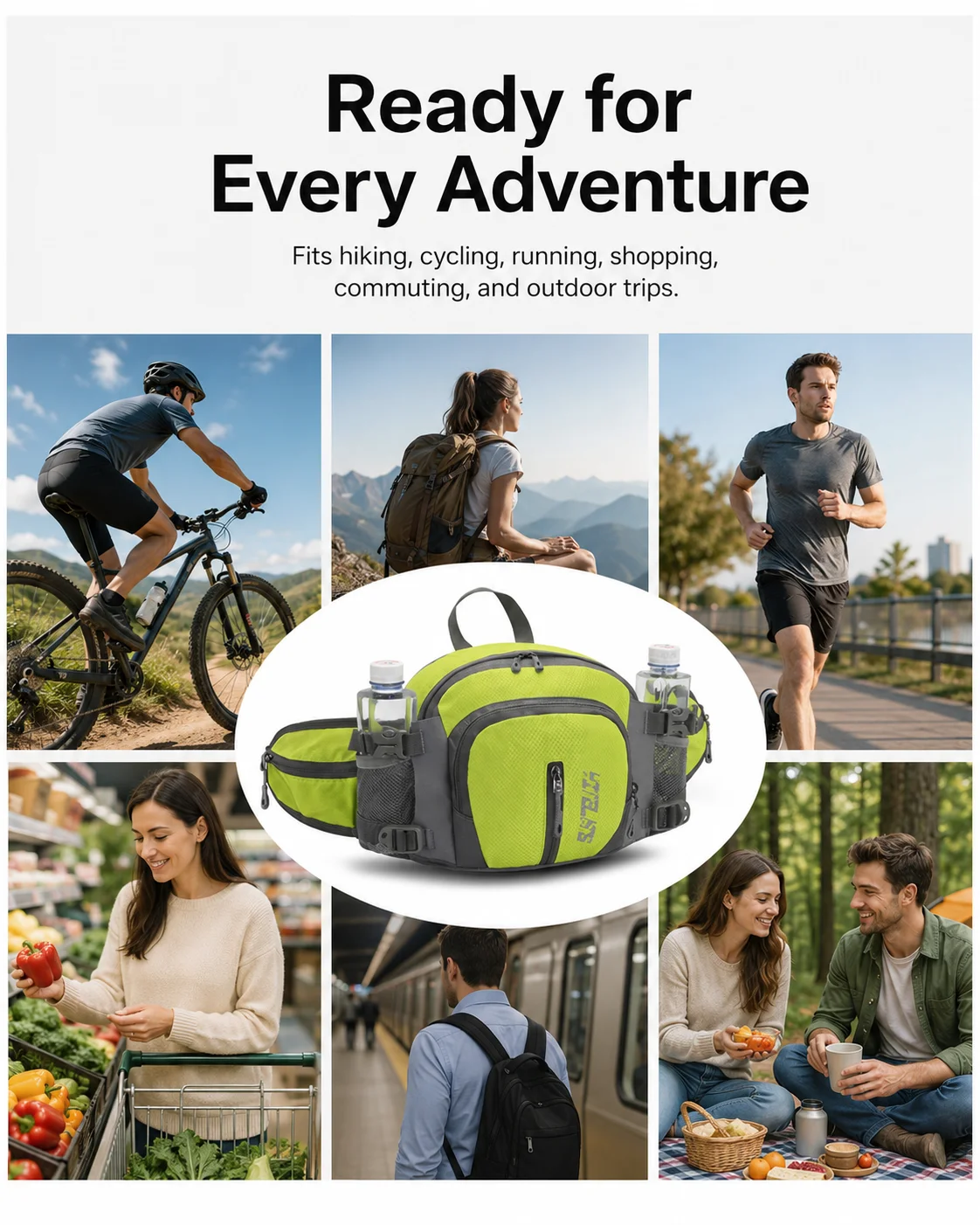 Outdoor Multifunctional Waist Bag Double Bottle Holder Hiking Running Cycling Camping Fanny Pack Men Women Travel Sports Gift