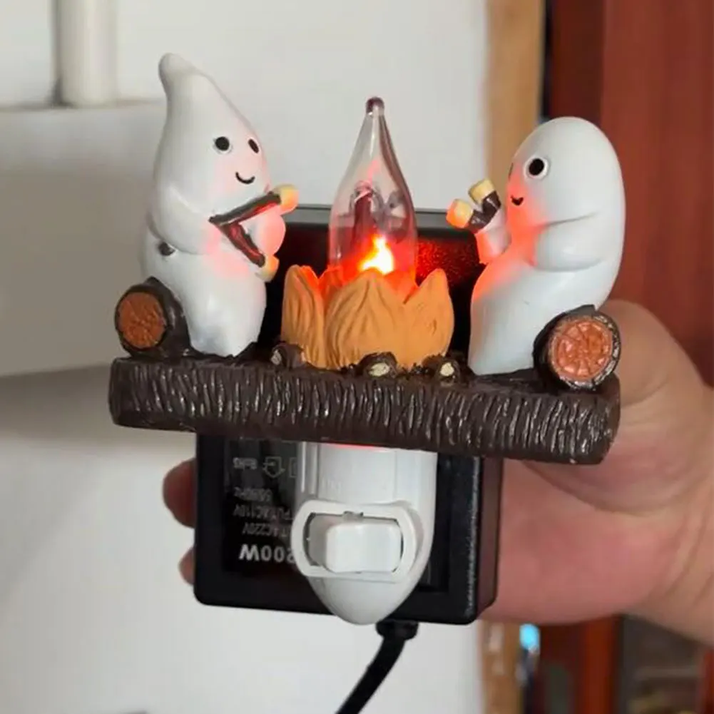 Veilleuse de feu de camp fantôme scintillant, lanterne LED électrique 3D, feu effrayant, veilleuse corresponmallow, cadeaux de décoration de fête d'Halloween