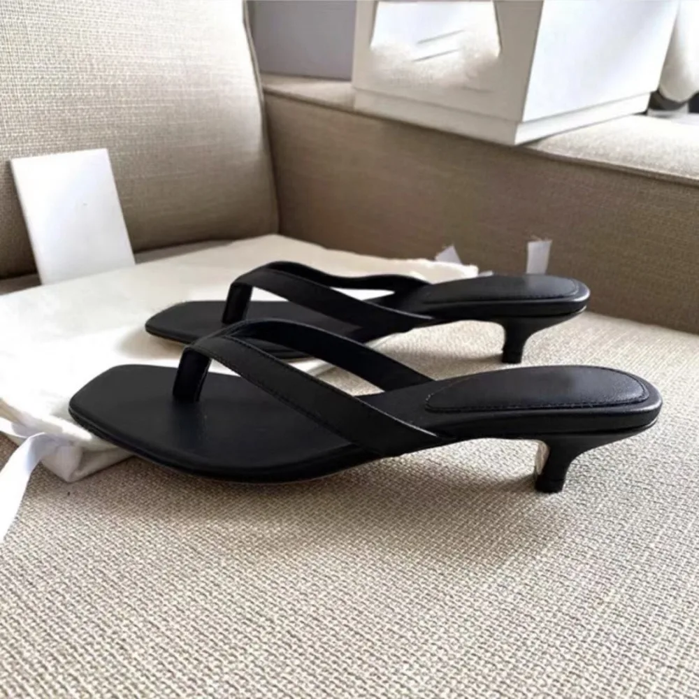 

Elegant Square Toe Thong Heeled Sandals for Women – Low Kitten Heel Flip Flops for Summer & Party