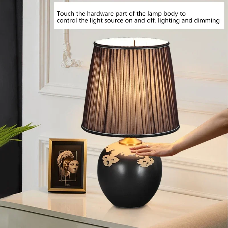 CEDRIC Ceramics Table Lamps LED Modern Creative Black Dimming Desk Light For Home Living Bedroom Bedside Decor