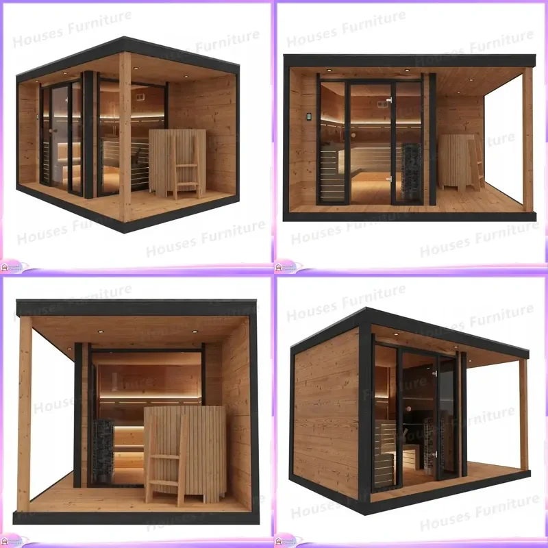 Custom Size Outdoor Wet Steam Sauna Shower Room with Heater Portable Home Spa Cabin Wood Barrel Bath House Kit