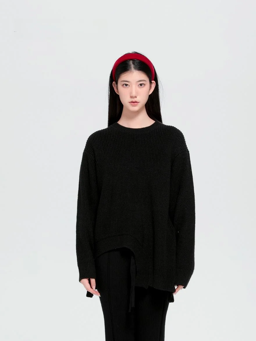 

Новый осенне-зимний свитер: базовый вязаный топ с круглым вырезом, свободный крой, длинный рукав, уютный базовый слой для верхней одежды