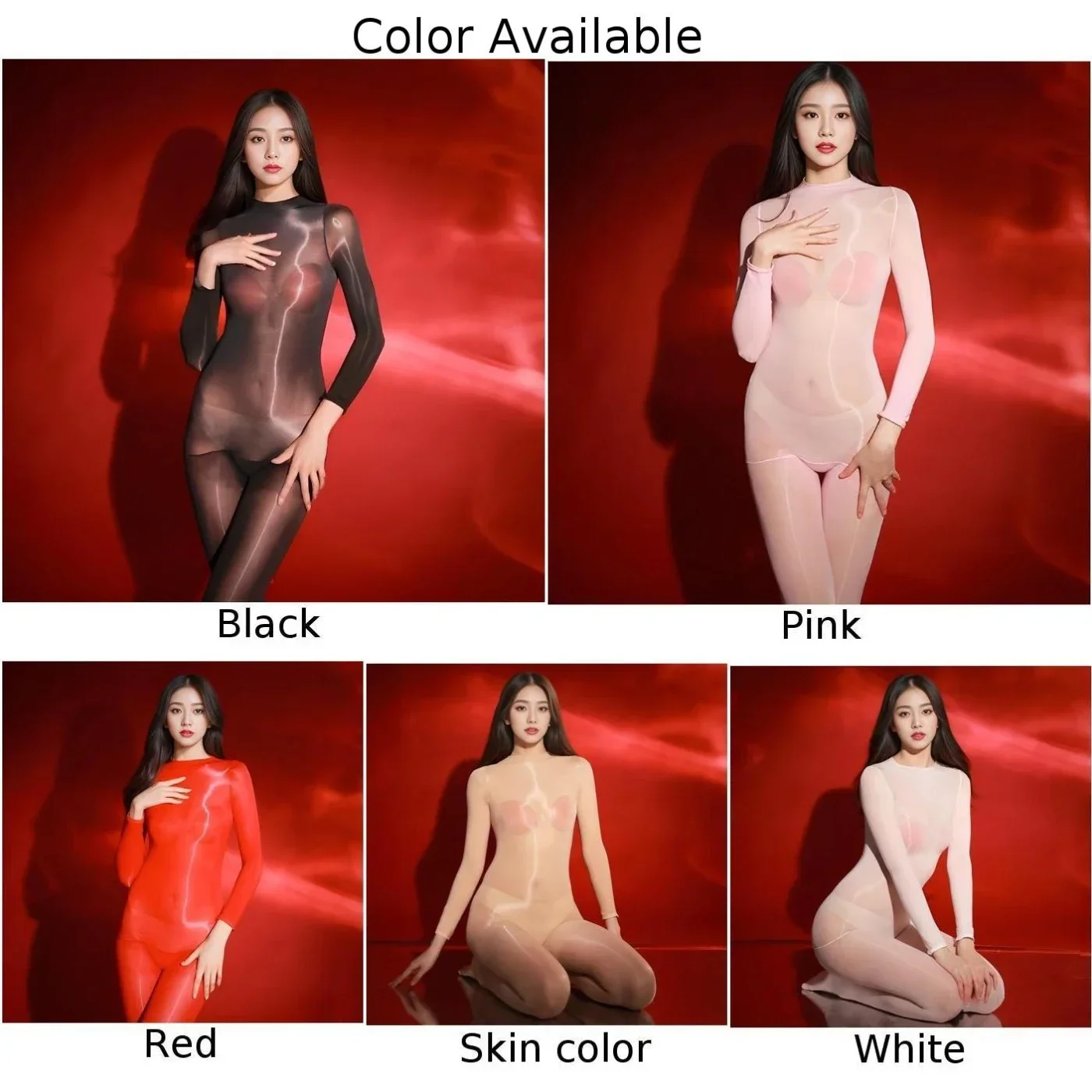 Women Sexy Lingerie Oily Shiny Glossy Sheer Oily Shiny Bodysuit Comfortable Body Stocking See-Through Solid Color Soft Full Body