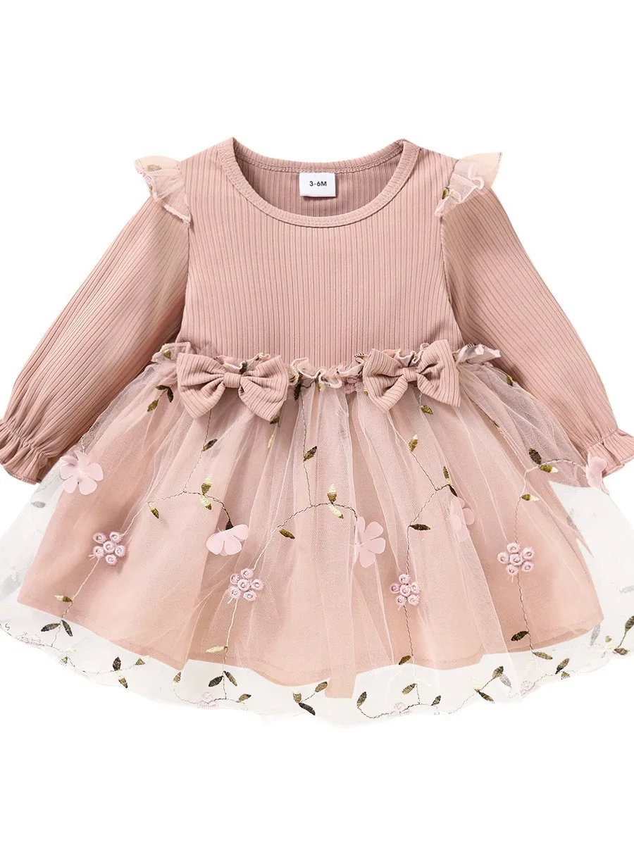 

2025 Spring Autumn Winter Girls Long Sleeves Mesh Dress 0-3Y European And American Style Baby Puff Sleeve Print Casual Dress