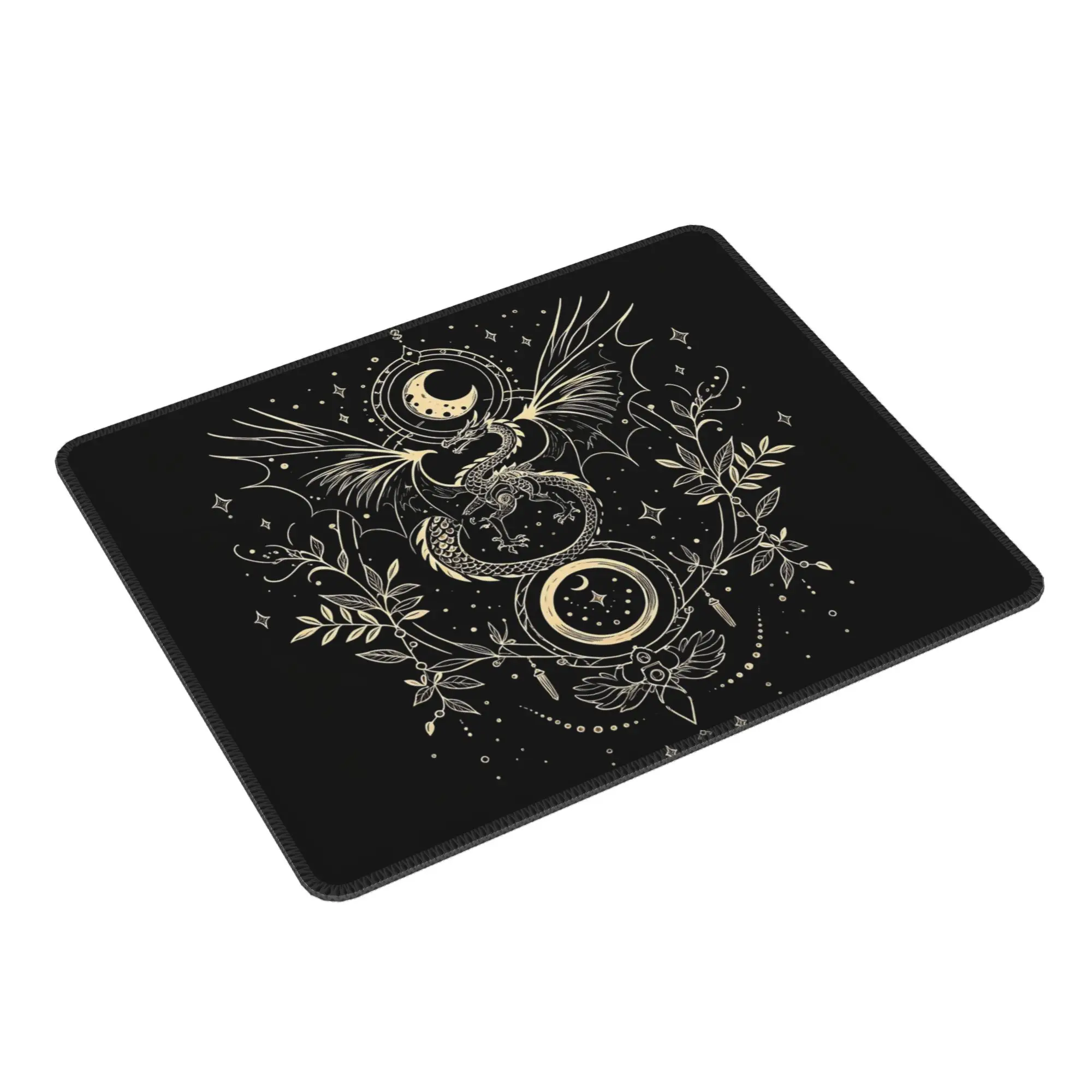 Celestial Dragon and Moon Graphic Tee Mystical Floral Mouse Pad Computer Keyboard Mouse Mat Gaming PC Laptop Desk Mat Table Mats