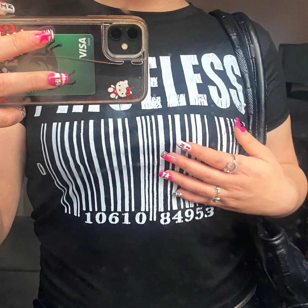 Gothic American Retro Barcode Graphic Print Personality Japanese Y2k T-shirt Street Vintage Harajuku Short Sleeve Sexy Baby Tee