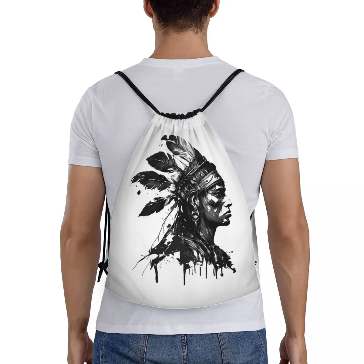 Drawn Style Aztec Warrior Backpacks Fashion Drawstring Bags Sports Bag Book Bags for Man Woman Students