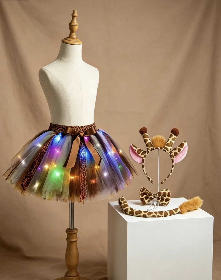Led Lighs Giraffe Zebra Deer Tutu Skirt for Baby Kids Halloween Christmas Dress Up Costumes for Kids Fluffy Ballet Tutus Outfit