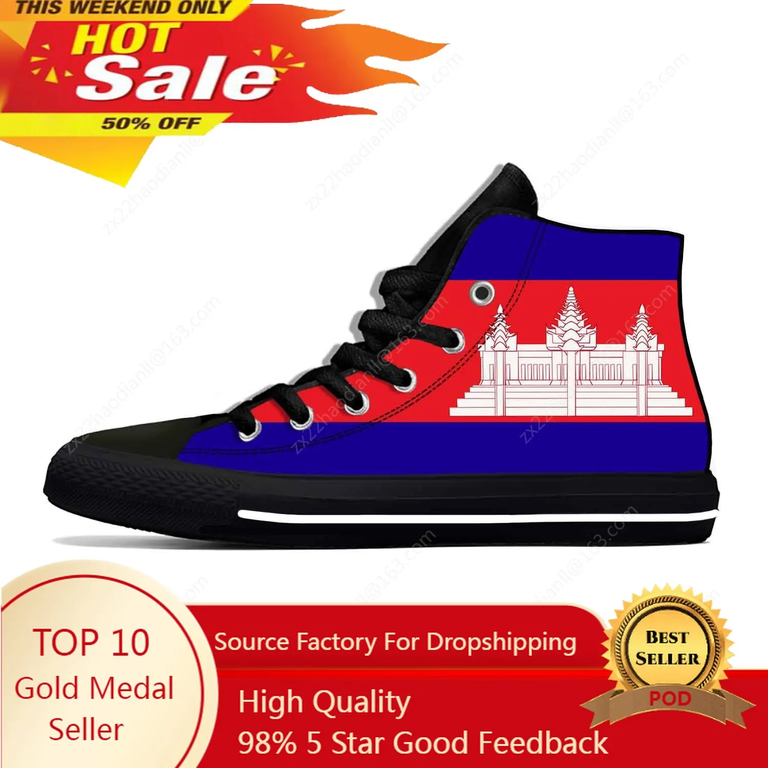 

Anime Cartoon Cambodia Cambodian Flag Patriotic Casual Cloth Shoes High Top Lightweight Breathable 3D Print Men Women Sneakers