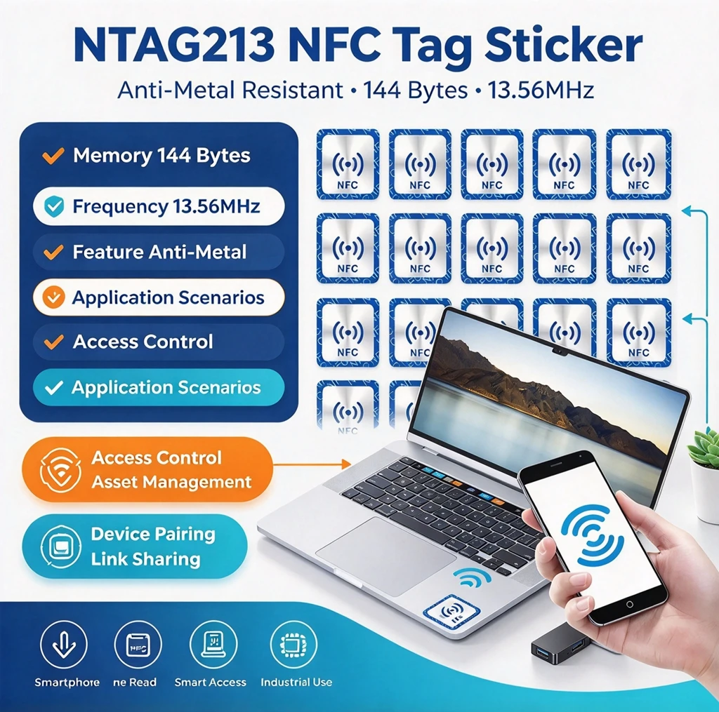 DIXSG NTAG213 NFC Tag Anti Metal Sticker,144 Bytes Memory Fully Programmable 13.56MHz RFID Label for NFC Enabled Smart Devices