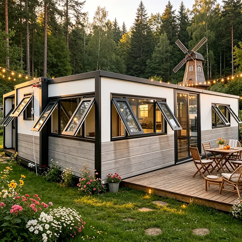 Prefab Container House EU Standard Glamping Cabin for Lakeside Holiday Resorts