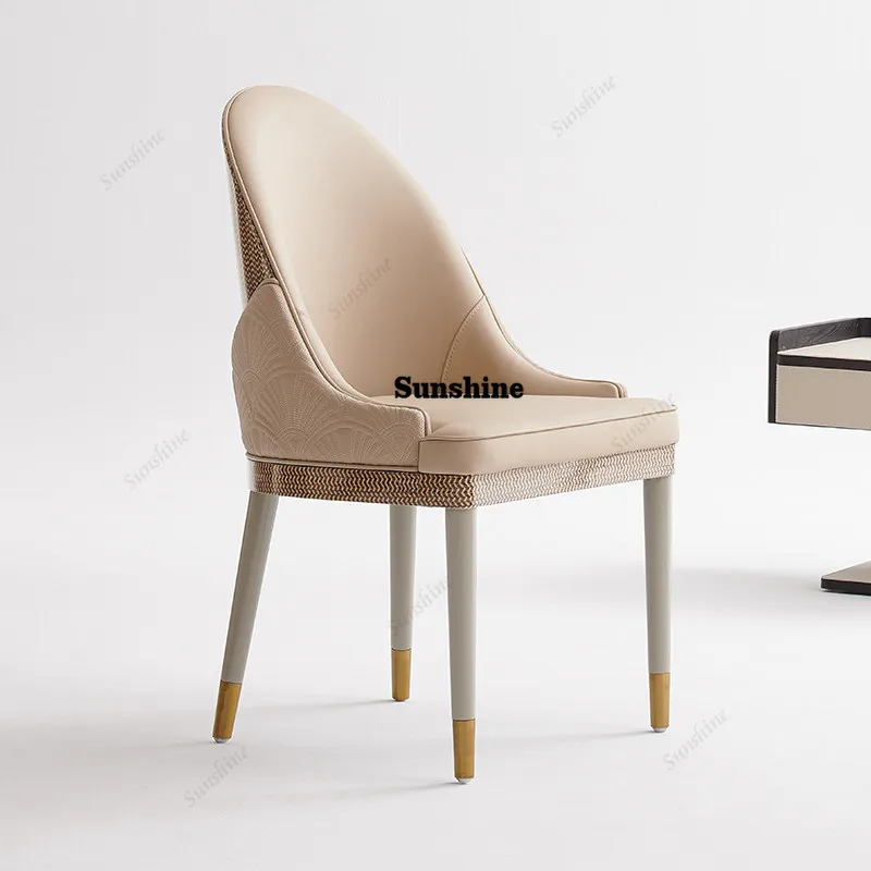 Large and small apartment light luxury embroidery wood leather paint microfiber leather large flat layer, dining chair