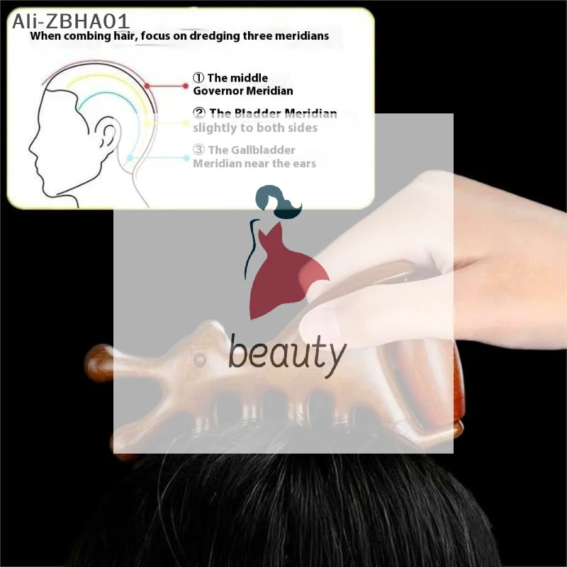 Wooden Massage Comb Head Meridian Scalp Combs Face Eye Shoulder Neck Scraping Treatment Hair Loss Anti-Static Wide Tooth Comb