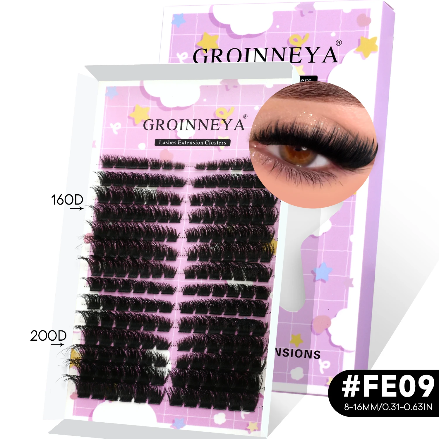 GROINNEYA Wimpern-Cluster-Set mit natürlichen Katzenwimpern, Wimpernbindung und Versiegelung, Cluster-Set, geflügeltes Ende, Auge, längliches DIY zu Hause – Detail 15