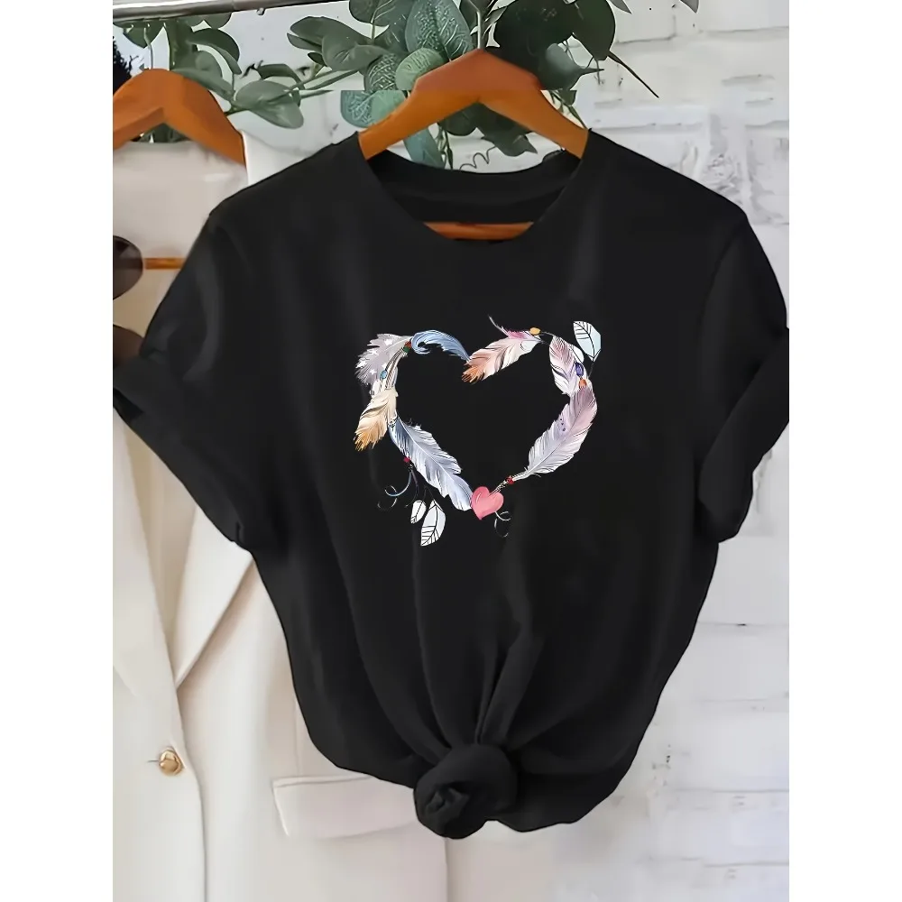 Women's Summer Elegant Casual Top T-Shirt  I'm Fine Slogan Cat Print Round Neck Short Sleeve Playful Design Kawaii Y2K Clothing