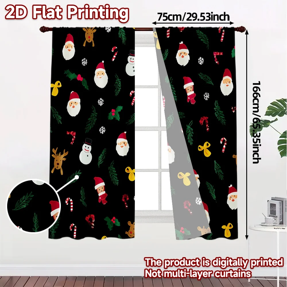 2pcs,Curtains Christmas cartoon Modern Modern Curtains Yarn Curtains Thermal Insulation, and Room Darkening Functions Decorative