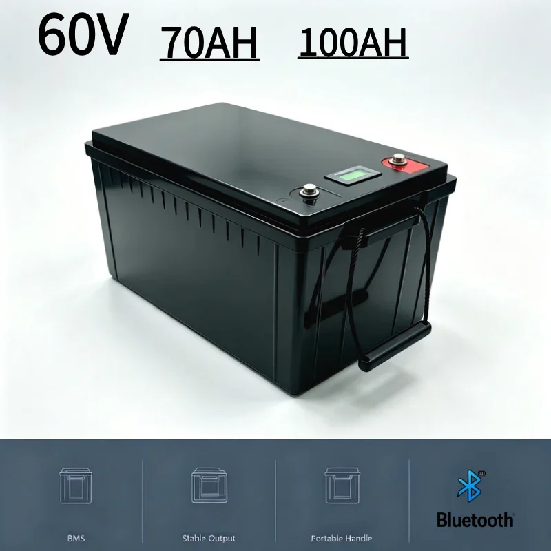 60V Deep Cycle LiFePO4 Storage Battery 70Ah 100Ah Integrated 100A Bluetooth BMS Lithium Pack For Electric Motorcycle And E-Scoot