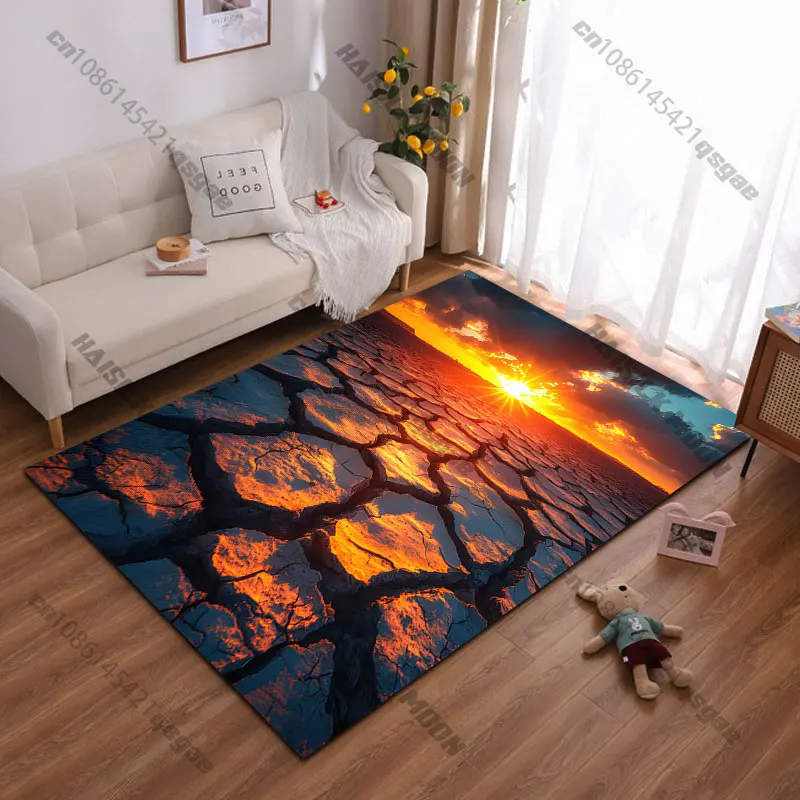 Sunset over cracked dry earth carpet Yoga living room room decor children's crawling mat doormat area rug games mat