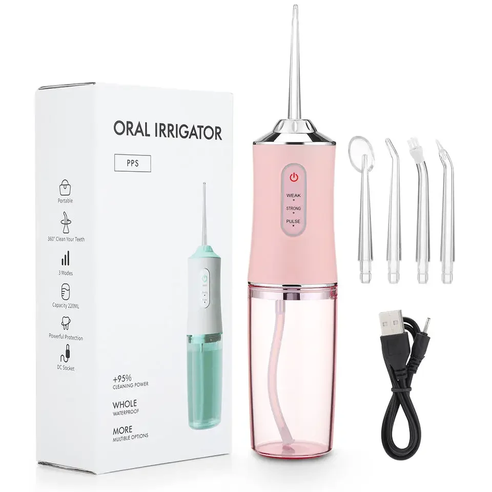 Oral Irrigator Portable Water Flosser USB Rechargeable Water Jet Tooth Pick + 4 Jet Tip 3 Modes Waterproof Teeth Cleaner