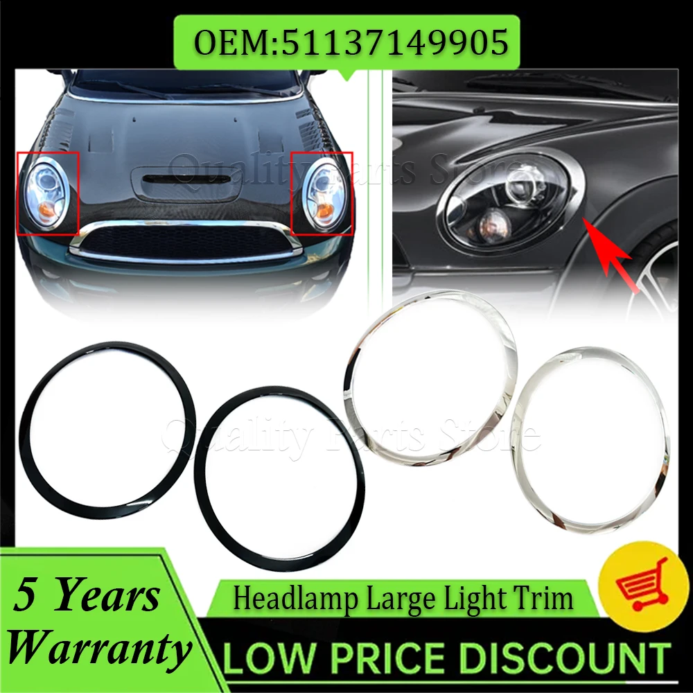 

NEW Gloss Black or Silver Plated Car Headlight Frame For MINI Cooper S R56 R57 R55 Clubman 2007-2015 51137149905 51137149906