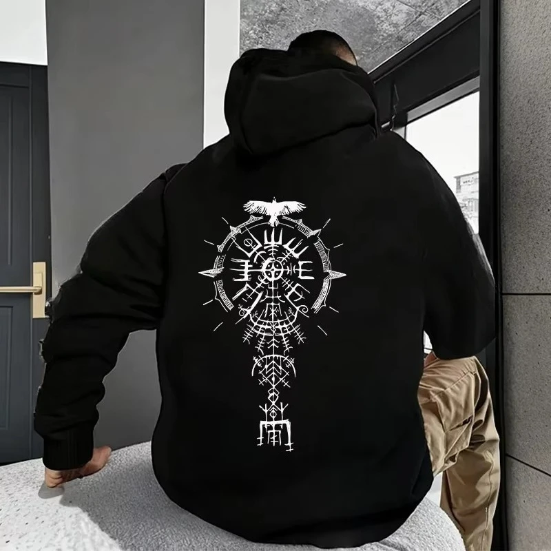 Ancient Viking Raven Print Hoodie Male Daily Casual Fashion Sporty Coats 2025 Autumn New Arrival Men's Sweatshirt High Quality