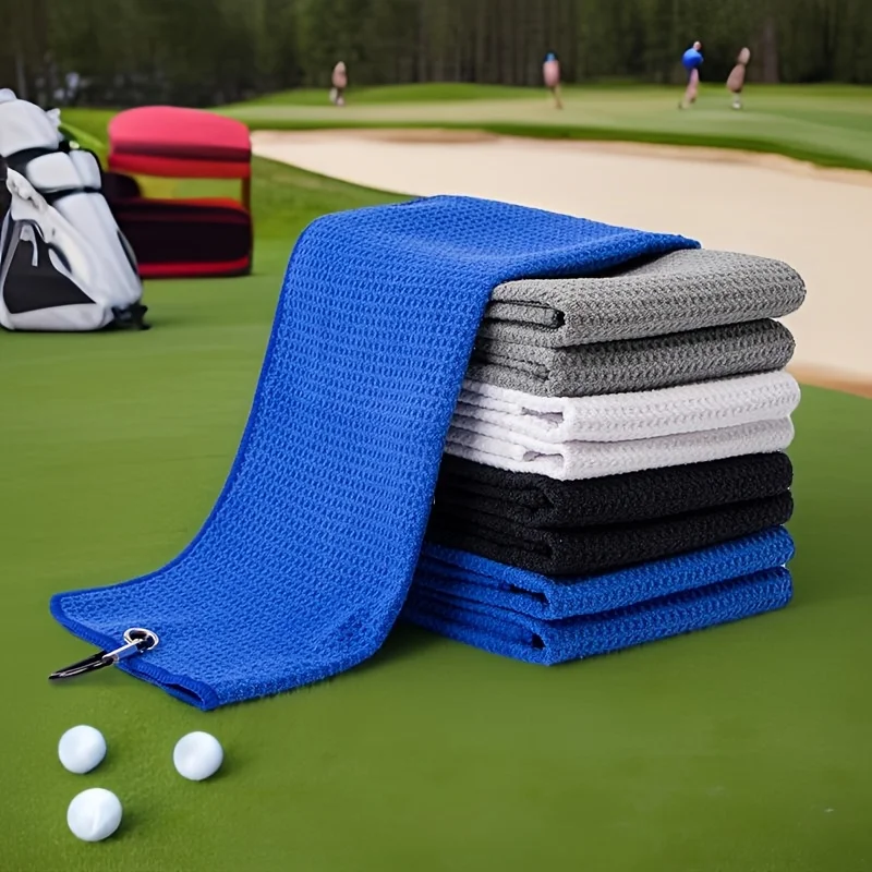 

High Quality Light Weight Waffle Microfiber Golf Sport Gym Towel With Carabiner 2 Pcs