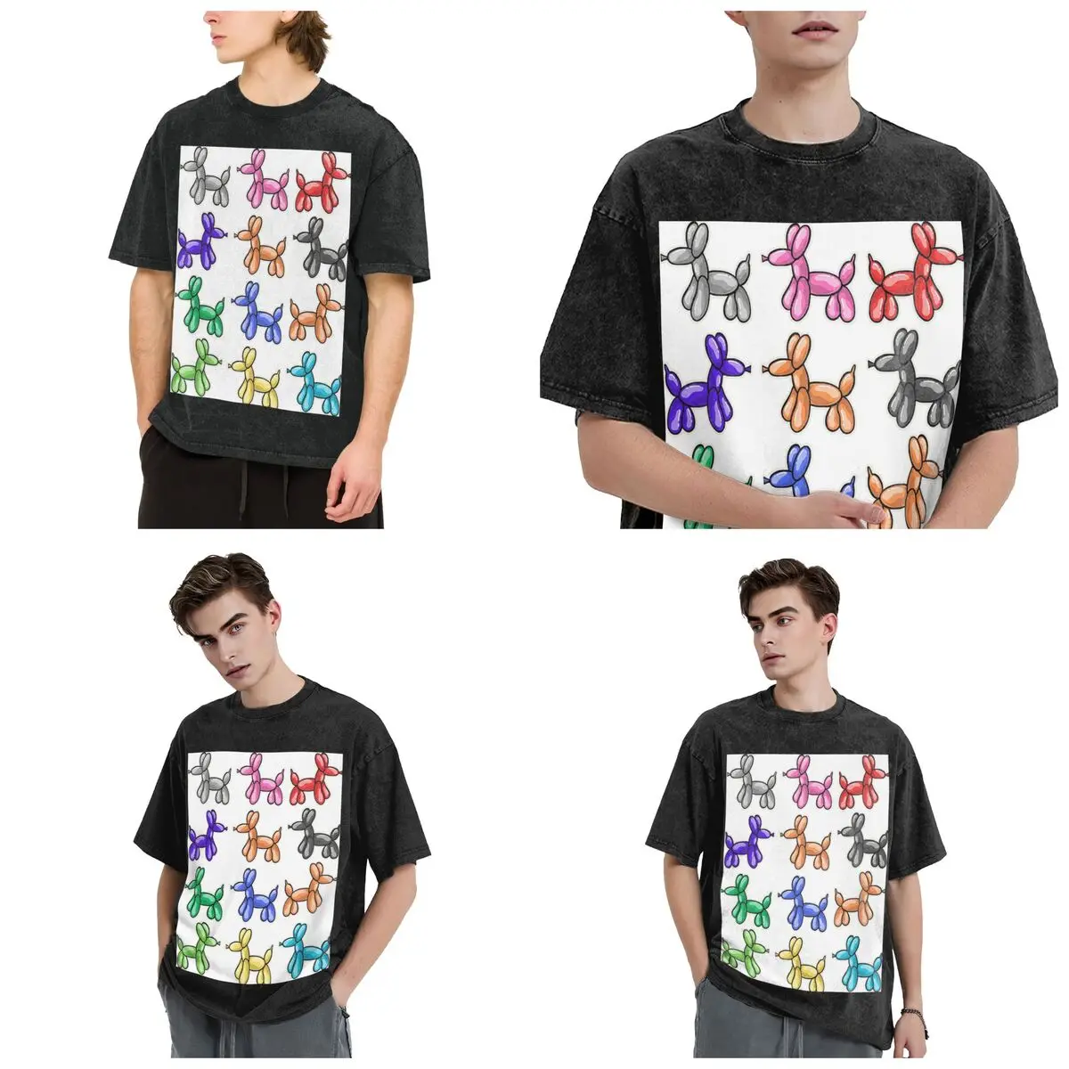 Balloon Dogs Hip Hop Short Sleeve T-Shirts Washed Tops Tees Streetwear T Shirt Casual for Men Women