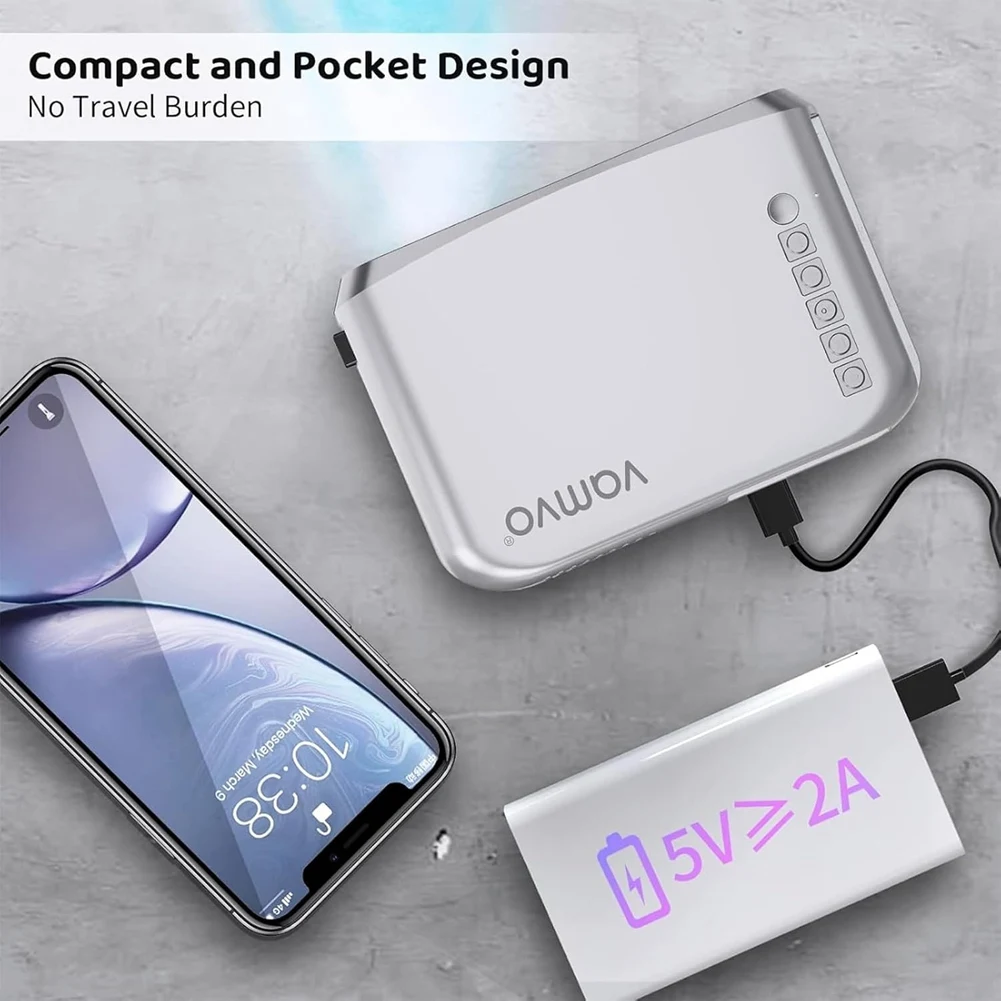 A49T  Projector Mini Portable Video Projector, Movie Projectors for Home Theater for TYPE-C/USB/VGA/AV/Smartphone B EU Plug