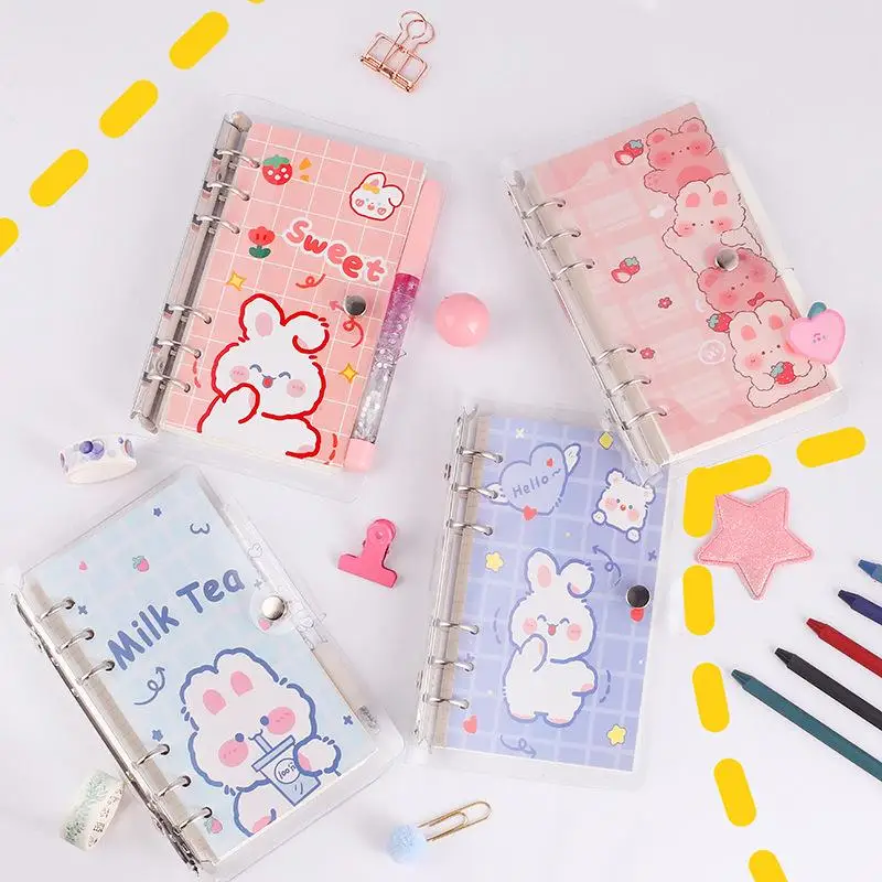 Kawaii Bunny Transparent PVC Loose Leaf Notebook Clear Loose Ring Binder Aesthetic Planner Back to School Supplies Gift