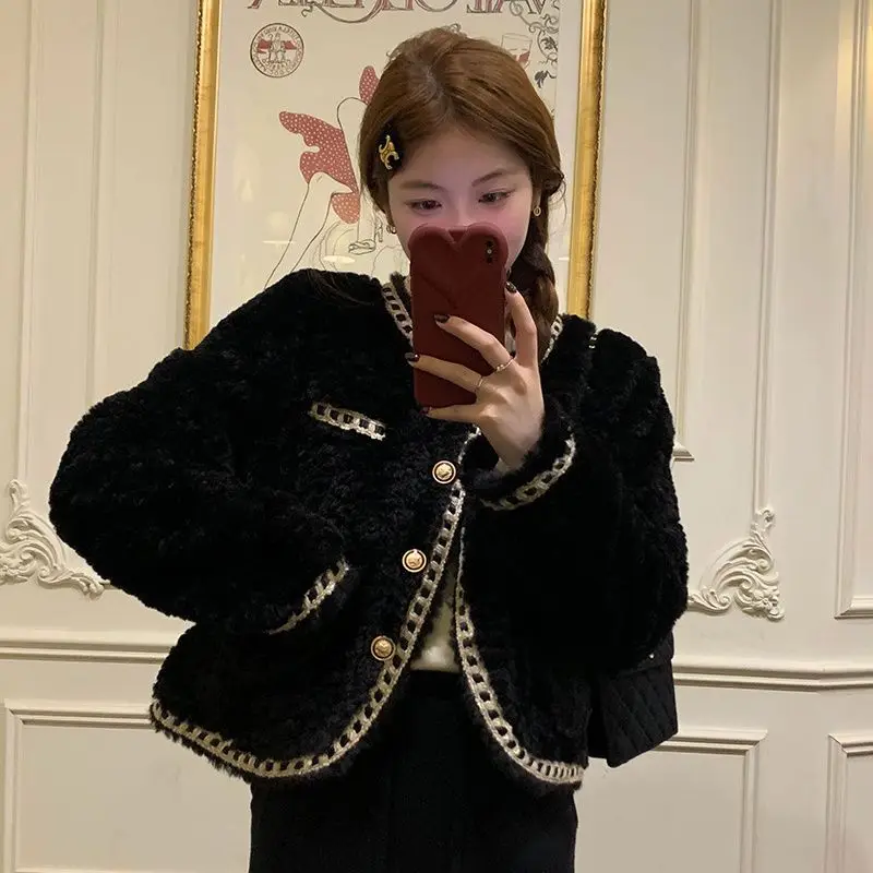 

Женская куртка из овечьей шерсти, винтажная замша, карманы-карго, меховой воротник, вставки в стиле сафари, спущенные плечи, свободный крой, классический базовый стиль GF