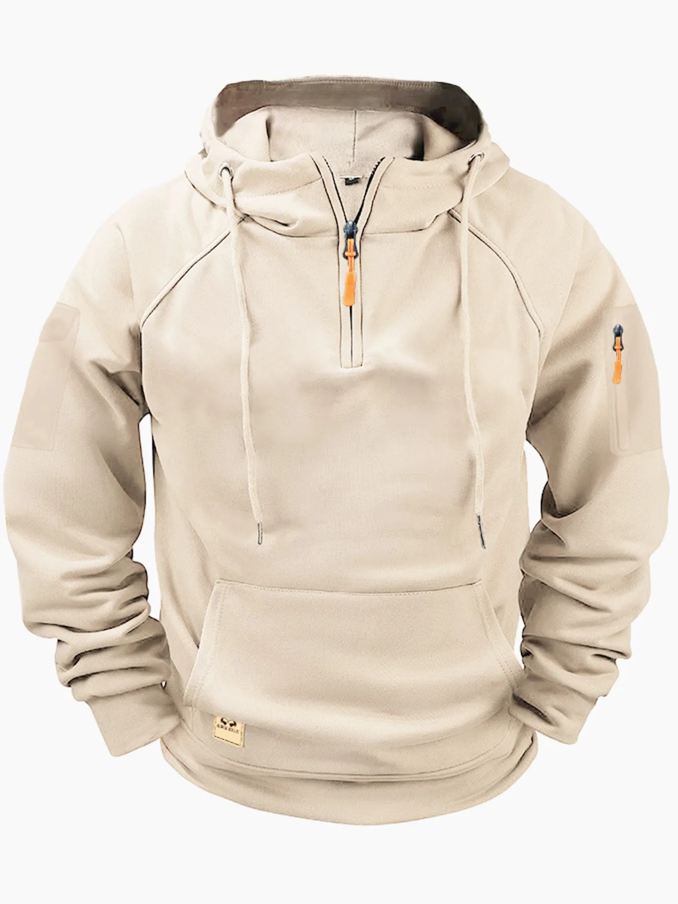 Winter men's pullover hoodie with hood, tactical zipper, multiple pockets, pullover style, sporty casual long-sleeved coat