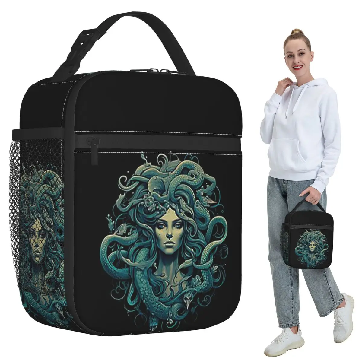 Ancient Greece Medusa Gorgon Vintage Style Insulated Lunch Bag for Kids School Cooler Thermal Food Box Tote Lunch Boxes