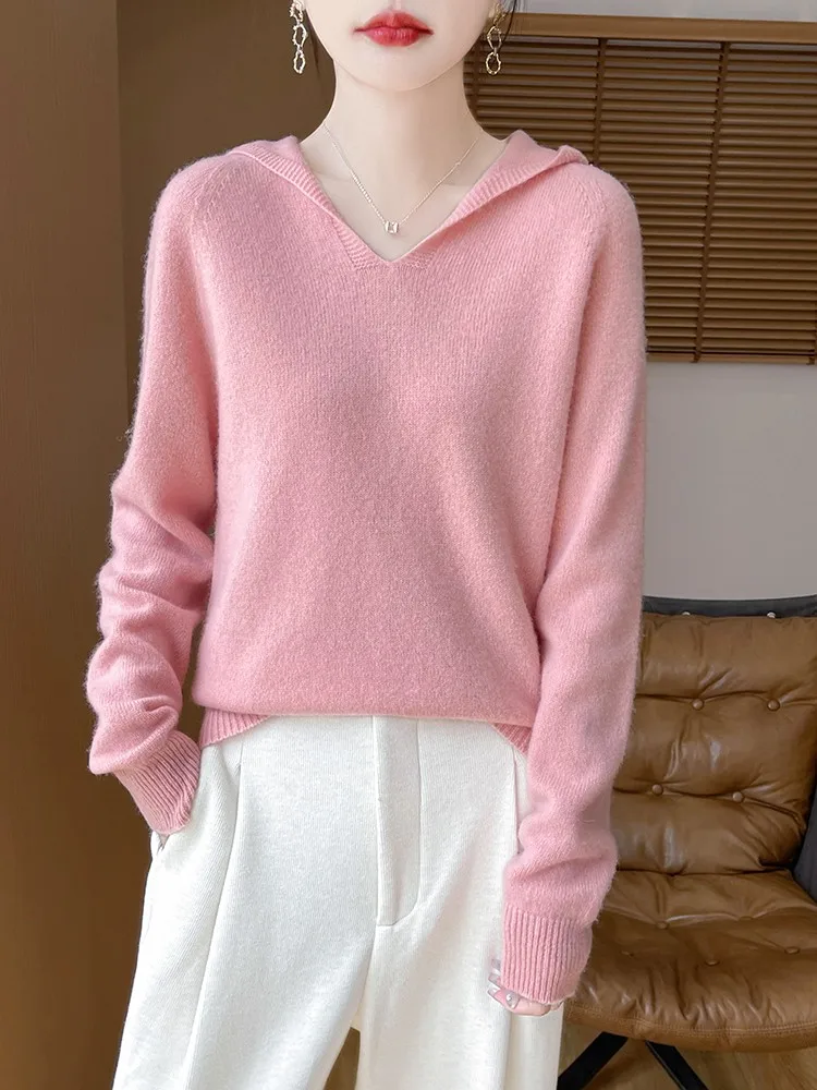 

Женский свитер-худи TLOML из 100% мериносовой шерсти, осенне-зимний, мягкий, теплый, удобный, вязаный, базовый, повседневный, женская одежда, топы