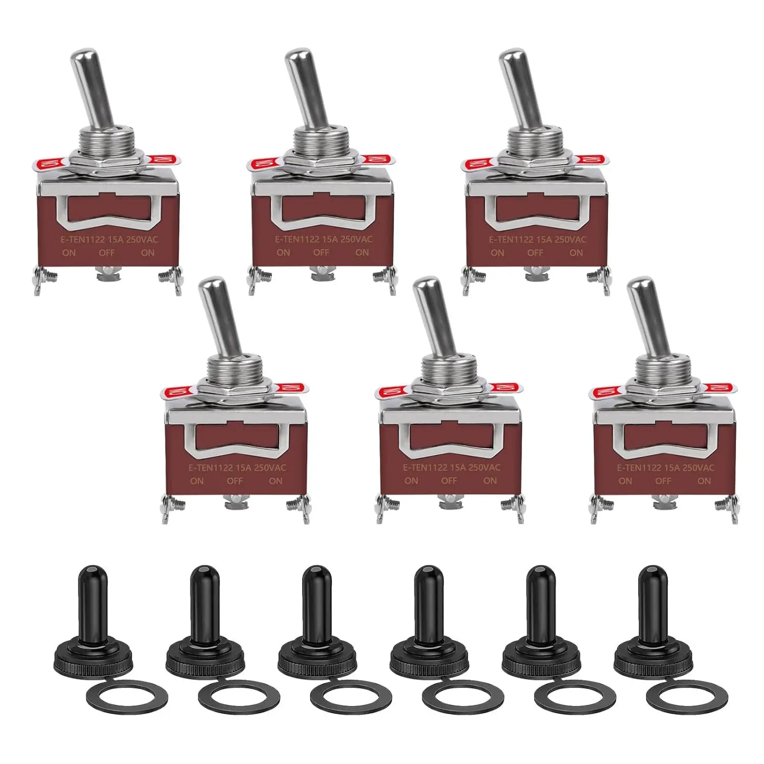 6pcs Waterproof Toggle Switch 12V DC 30A On Off On 3 Way SPDT 12 Volt Heavy Duty Marine Toggle Switch 3 Position 3 Pin for Car
