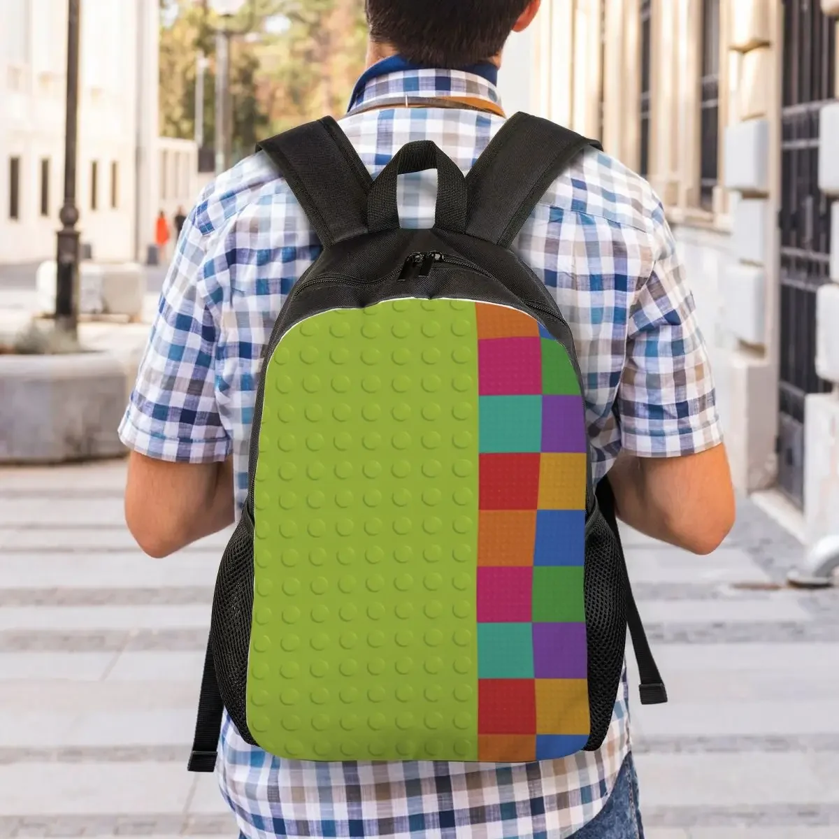 Personalized Colorful Building Plastic Brick Toy Blocks Patterns Backpacks Men Women Casual Bookbag for College School Bags