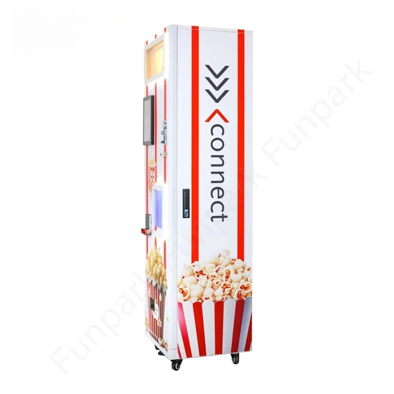 Automatic Puffed Rice Popcorn Vending Machine, Multi-Flavor, QR Code Token Payment, Metal Cart, Snack Dispenser