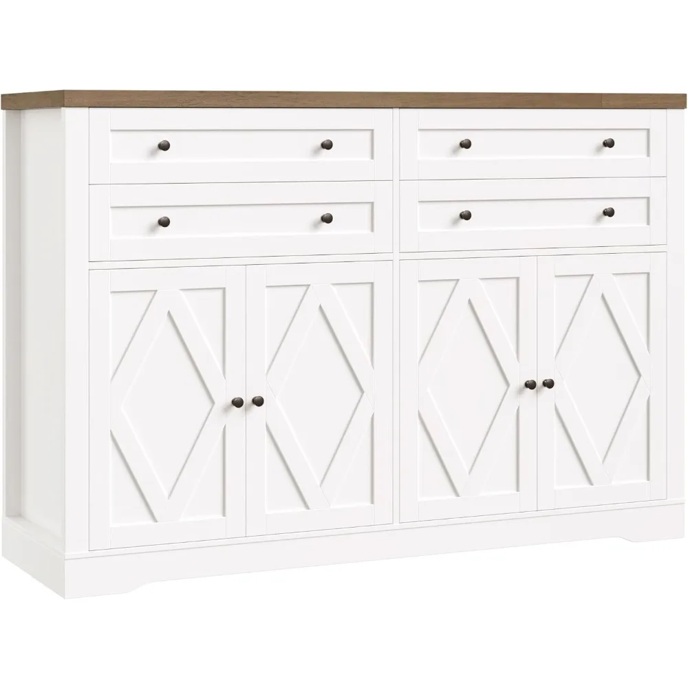 

Кофейный бар 55 дюймов с 4 большими ящиками, высокий буфет 40 дюймов с местом для хранения вещей, кухонный шкаф для хранения вещей, современный сервант для фермерского дома