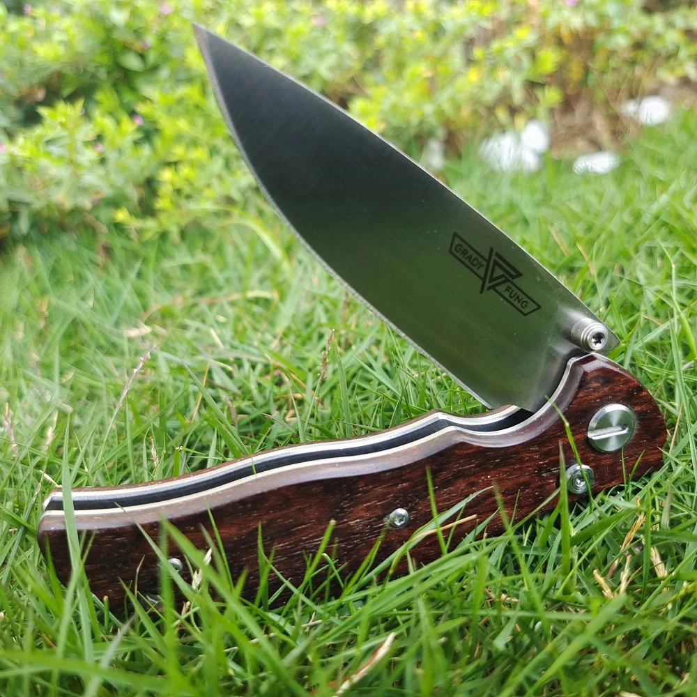 Grady Fung Folding Knife Tabargan 95 Rat 1 Stabilized Rosewood Handle D2 blade Knife Survival Knife EDC Tools Camping Knife