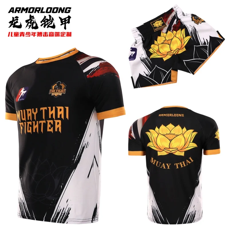 

Muay Thai Fighting Lotus Sports Suit Children's Short Sleeve Training Men's and Women's Shorts MMA Fitness Boxing Boxing Clothes