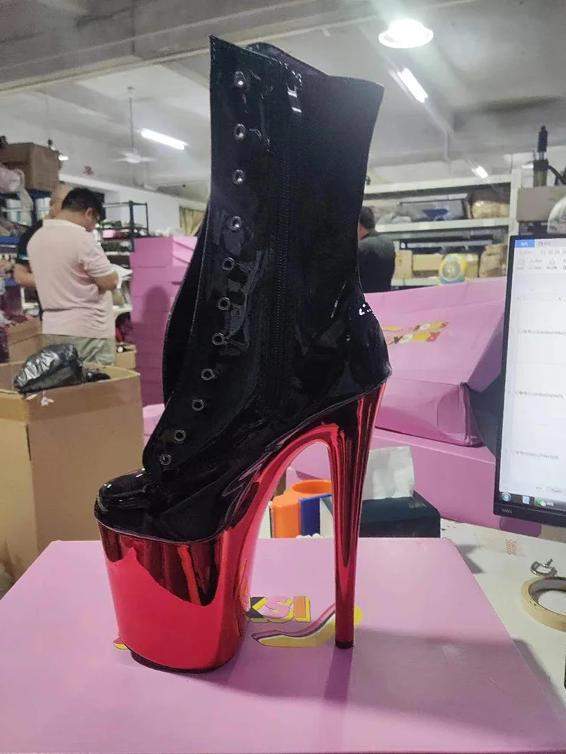 

LAIJIANJINXIA New Fashion 20CM/8 Inches Patent PU Pole Dancing Shoes High Heel Platform Women's Modern Boots