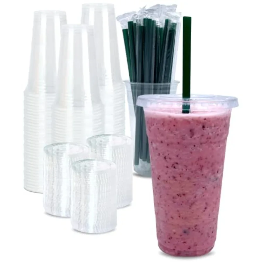 

SETS] 24 oz Clear Plastic Cups with Lids and STRAWS, Disposable Iced Coffee cups with Lids, Clear Cups with Lids for Cold Drink