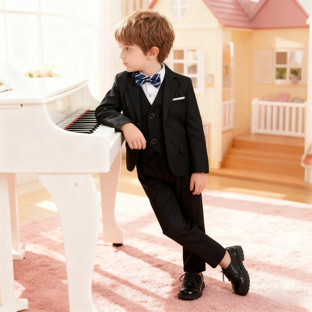 Notched Kids Suit Set, Fast Delivery Children Communion Suits 3 Pieces (Jacket Vest Pants) School Party Suit Tuxedo Set Toddler