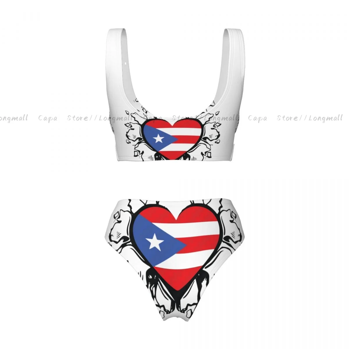 Flaga Portoryko Bikini w kształcie serca Kobiety Seksowny oddzielny strój kąpielowy Dwuczęściowy kostium kąpielowy
