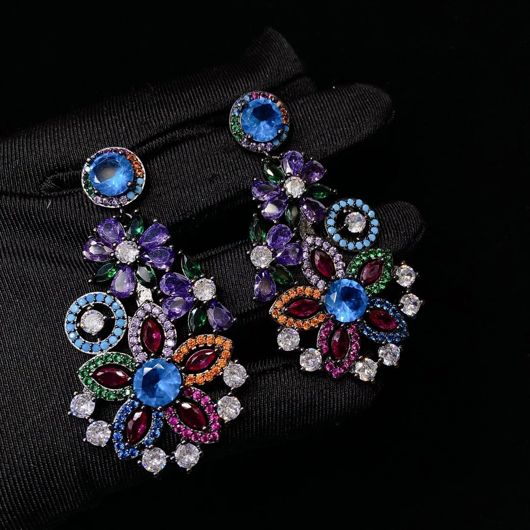 Bilincolor  Attractive Colorful Zircon Flower Earrings For Gift or  Party