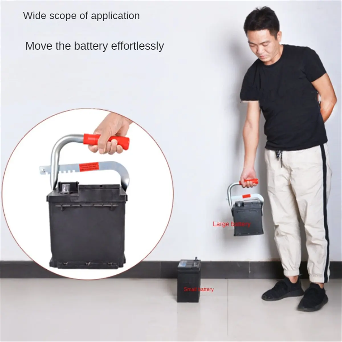 Compatible Battery Holder, Grab, Lift and Carry Top or Side Column Batteries, Rubber Pads Hold Batteries Securely