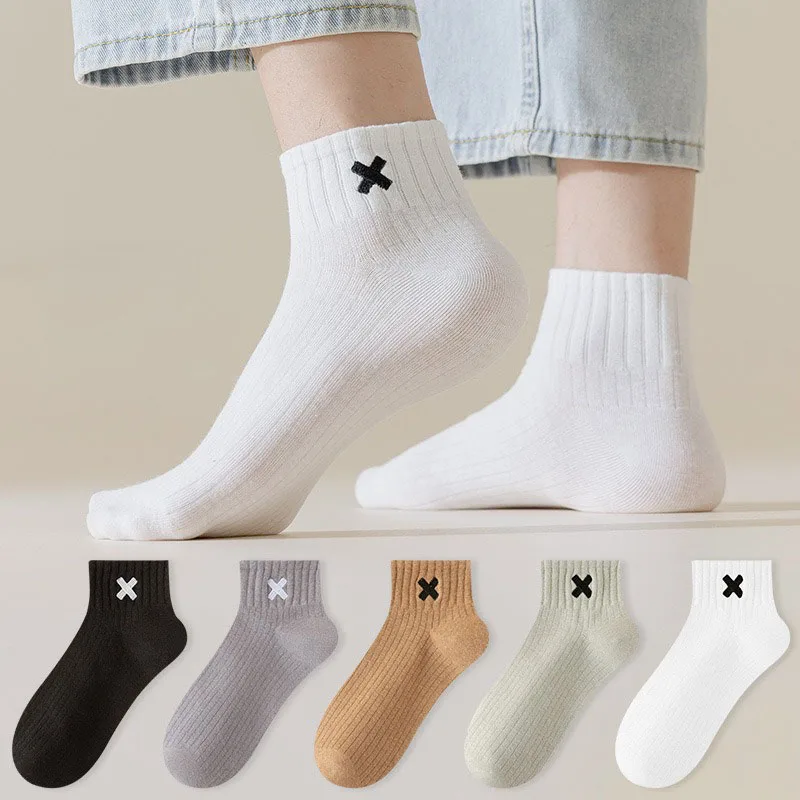 5 Pairs/Lot Men\'s Cotton Socks Low Tube Breathable Comfortable Simple Fashion Gifts Male Ankle Solid Color Sock