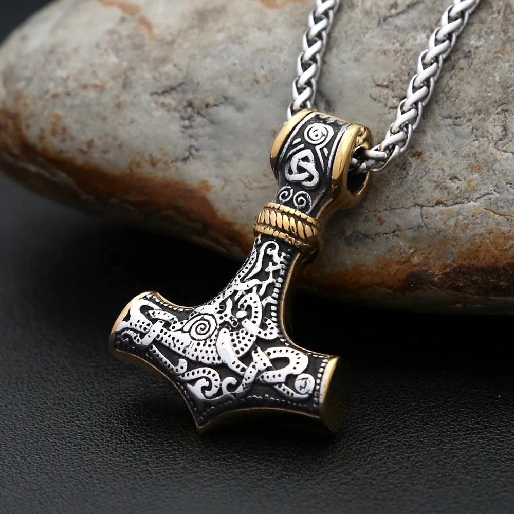 Vintage Punk Stainless Steel Thor Hammer Mjolnir Vikings Pendant For Men Women Nordic Viking Amulet Necklace Biker Jewelry Gifts