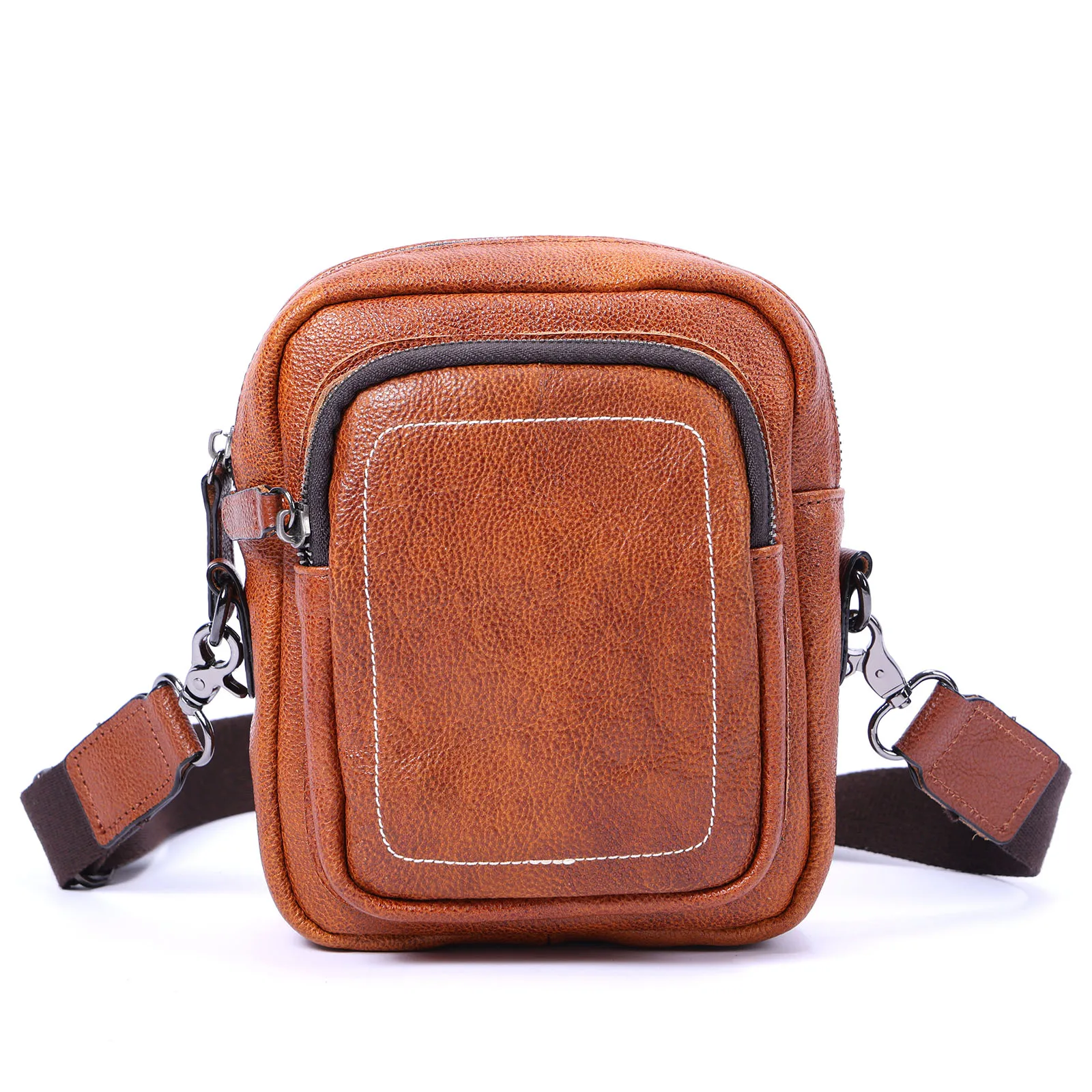 Premium Echtleder Herren Umhängetasche Brusttasche für Männer Vollnarbenleder Mini-Schultertasche für Handy & Schlüssel – Detail 7